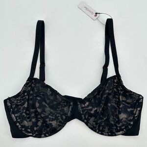 Skarlett Blue Compel NWT Black Demi Floral Lightly Lined Underwire Bra 32DD